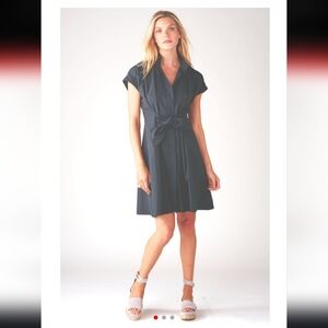 Finley Short Rocky Black cotton/poly tie front shirt dress with fit-and-flare XS